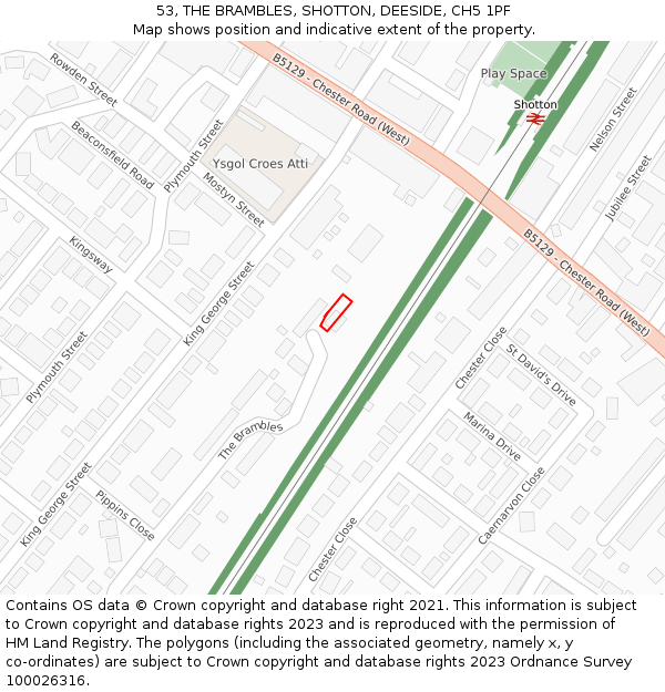 53, THE BRAMBLES, SHOTTON, DEESIDE, CH5 1PF: Location map and indicative extent of plot