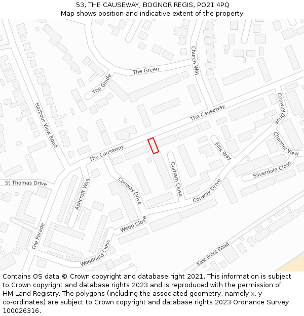 53, THE CAUSEWAY, BOGNOR REGIS, PO21 4PQ: Location map and indicative extent of plot