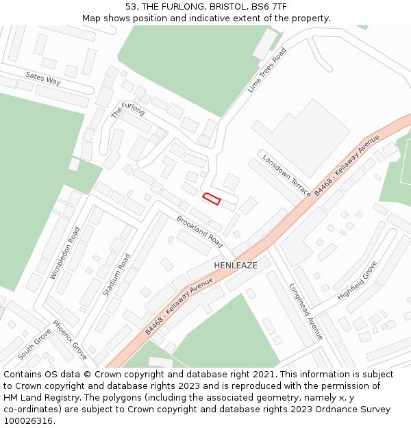 53, THE FURLONG, BRISTOL, BS6 7TF: Location map and indicative extent of plot