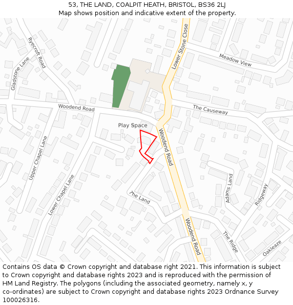 53, THE LAND, COALPIT HEATH, BRISTOL, BS36 2LJ: Location map and indicative extent of plot