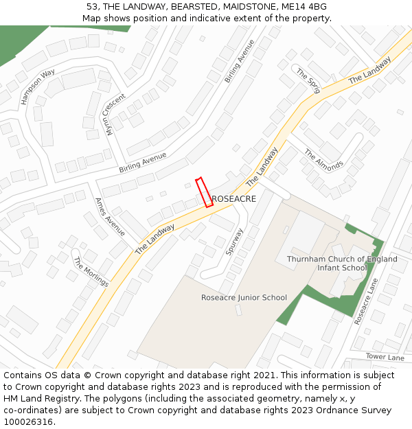 53, THE LANDWAY, BEARSTED, MAIDSTONE, ME14 4BG: Location map and indicative extent of plot