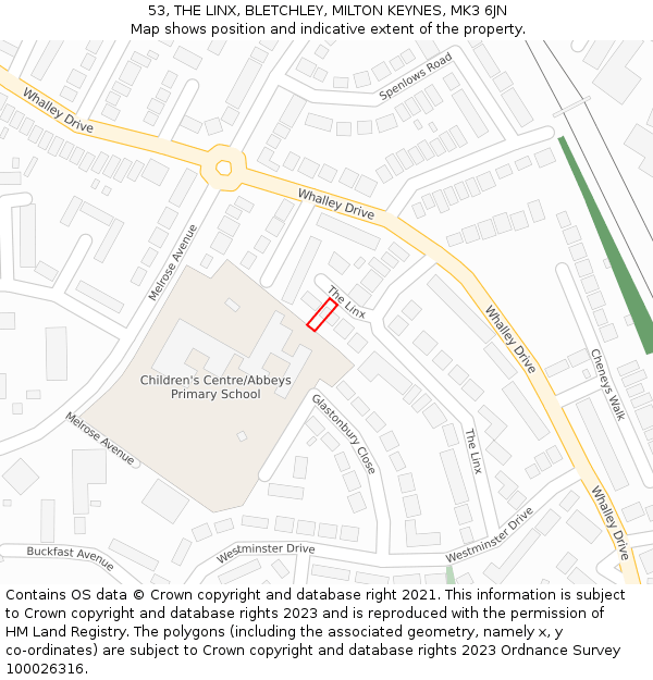 53, THE LINX, BLETCHLEY, MILTON KEYNES, MK3 6JN: Location map and indicative extent of plot