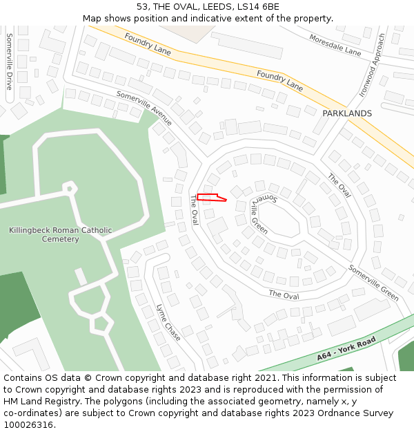 53, THE OVAL, LEEDS, LS14 6BE: Location map and indicative extent of plot