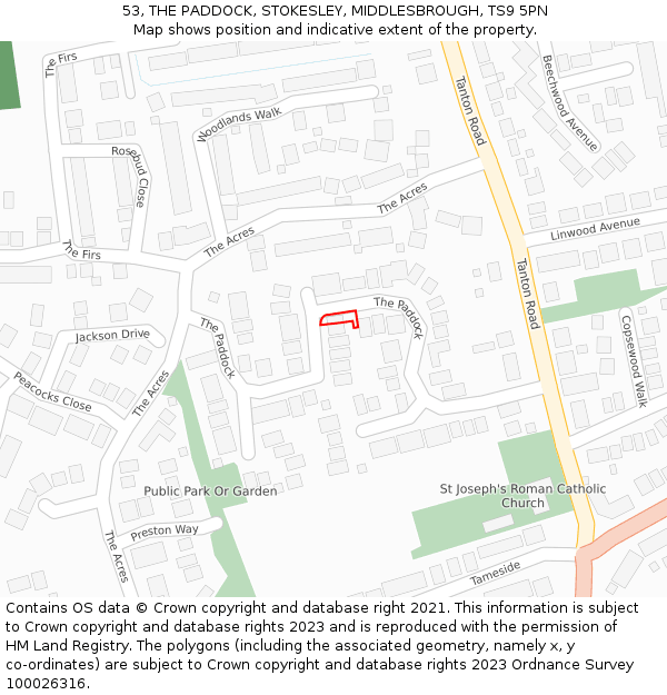 53, THE PADDOCK, STOKESLEY, MIDDLESBROUGH, TS9 5PN: Location map and indicative extent of plot