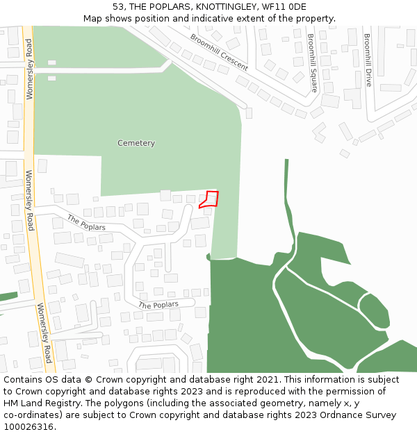 53, THE POPLARS, KNOTTINGLEY, WF11 0DE: Location map and indicative extent of plot