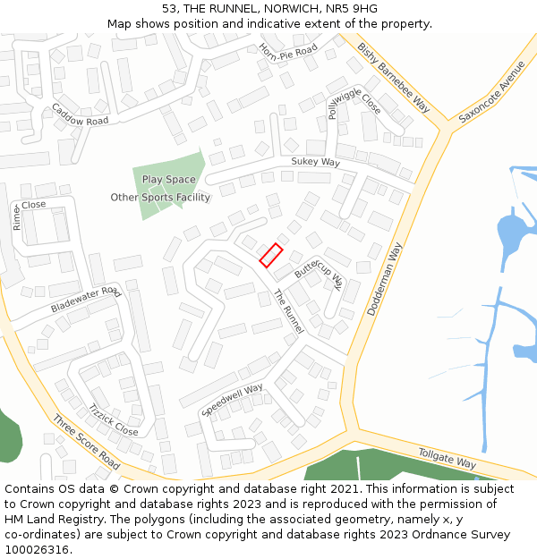 53, THE RUNNEL, NORWICH, NR5 9HG: Location map and indicative extent of plot