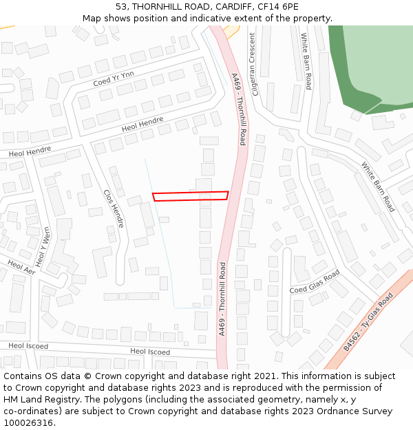 53, THORNHILL ROAD, CARDIFF, CF14 6PE: Location map and indicative extent of plot