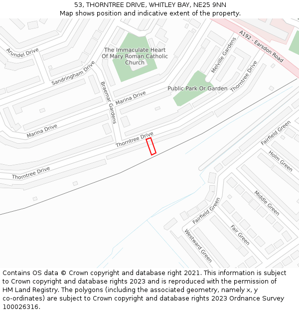 53, THORNTREE DRIVE, WHITLEY BAY, NE25 9NN: Location map and indicative extent of plot