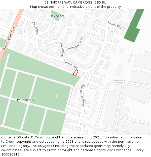 53, THORPE WAY, CAMBRIDGE, CB5 8UJ: Location map and indicative extent of plot