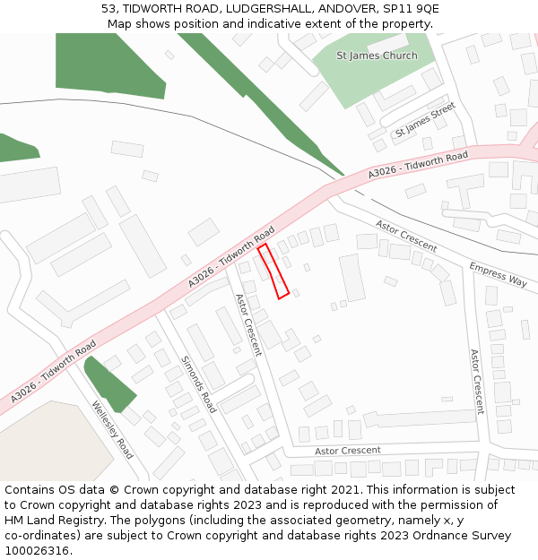 53, TIDWORTH ROAD, LUDGERSHALL, ANDOVER, SP11 9QE: Location map and indicative extent of plot