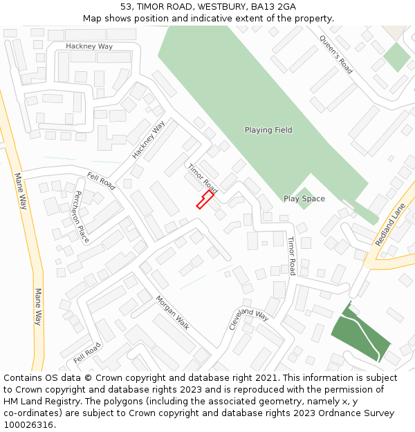 53, TIMOR ROAD, WESTBURY, BA13 2GA: Location map and indicative extent of plot