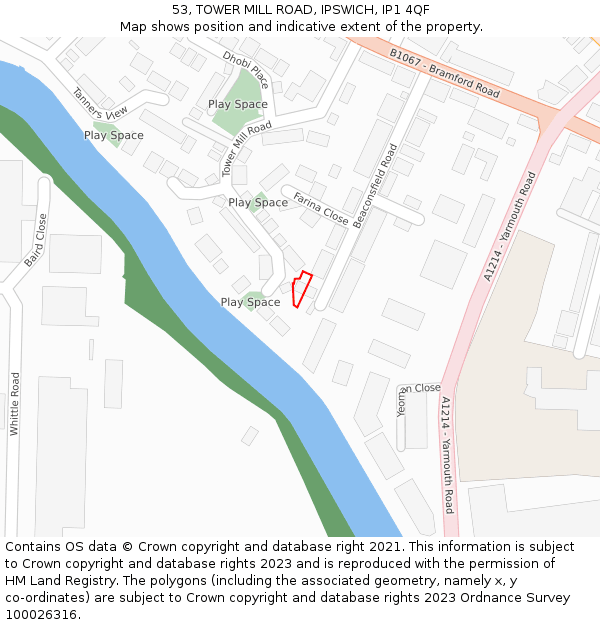 53, TOWER MILL ROAD, IPSWICH, IP1 4QF: Location map and indicative extent of plot