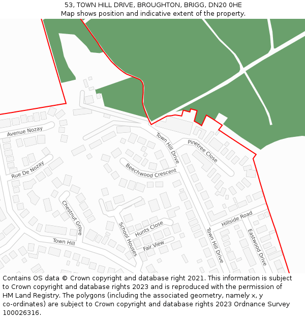 53, TOWN HILL DRIVE, BROUGHTON, BRIGG, DN20 0HE: Location map and indicative extent of plot