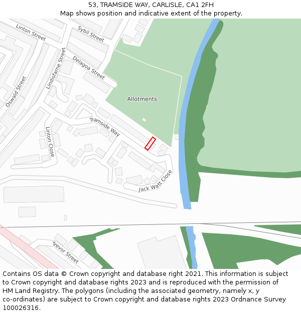 53, TRAMSIDE WAY, CARLISLE, CA1 2FH: Location map and indicative extent of plot
