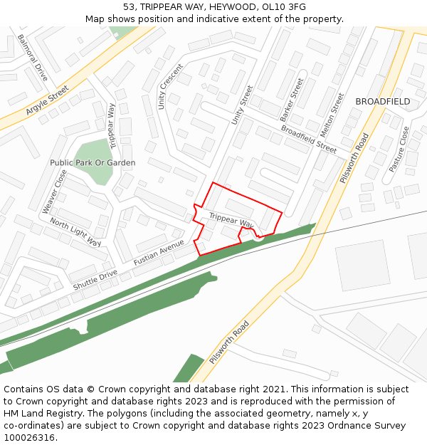 53, TRIPPEAR WAY, HEYWOOD, OL10 3FG: Location map and indicative extent of plot