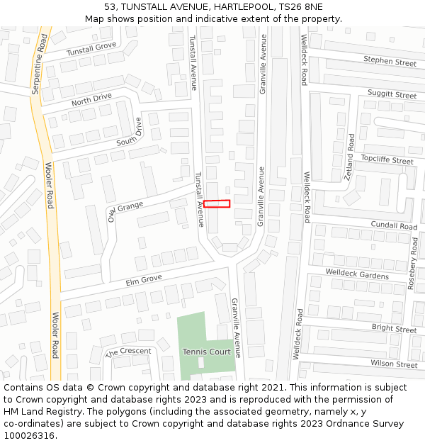 53, TUNSTALL AVENUE, HARTLEPOOL, TS26 8NE: Location map and indicative extent of plot