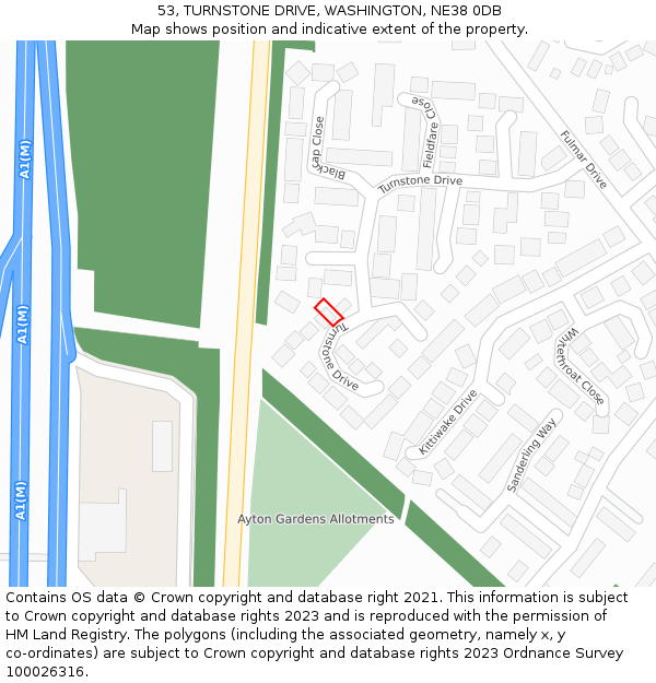 53, TURNSTONE DRIVE, WASHINGTON, NE38 0DB: Location map and indicative extent of plot