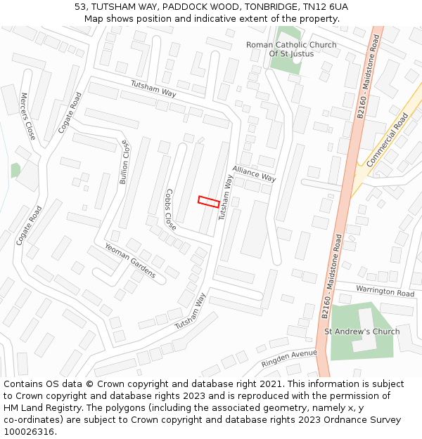 53, TUTSHAM WAY, PADDOCK WOOD, TONBRIDGE, TN12 6UA: Location map and indicative extent of plot