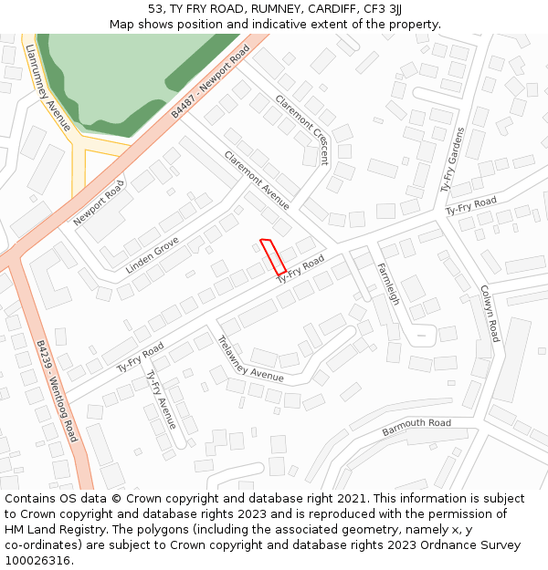 53, TY FRY ROAD, RUMNEY, CARDIFF, CF3 3JJ: Location map and indicative extent of plot