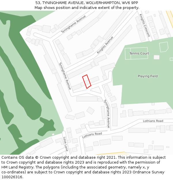 53, TYNINGHAME AVENUE, WOLVERHAMPTON, WV6 9PP: Location map and indicative extent of plot