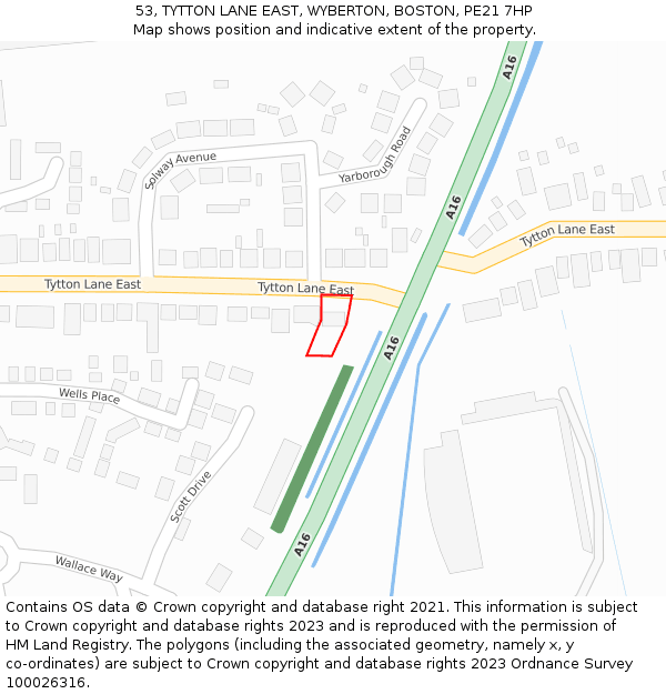 53, TYTTON LANE EAST, WYBERTON, BOSTON, PE21 7HP: Location map and indicative extent of plot