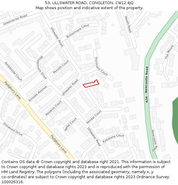 53, ULLSWATER ROAD, CONGLETON, CW12 4JQ: Location map and indicative extent of plot