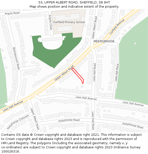 53, UPPER ALBERT ROAD, SHEFFIELD, S8 9HT: Location map and indicative extent of plot