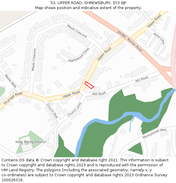 53, UPPER ROAD, SHREWSBURY, SY3 9JP: Location map and indicative extent of plot