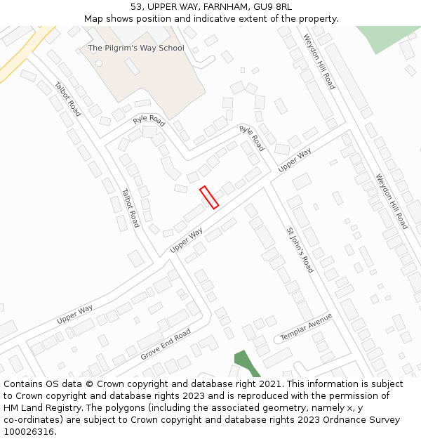 53, UPPER WAY, FARNHAM, GU9 8RL: Location map and indicative extent of plot