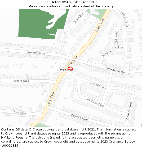 53, UPTON ROAD, RYDE, PO33 3HR: Location map and indicative extent of plot