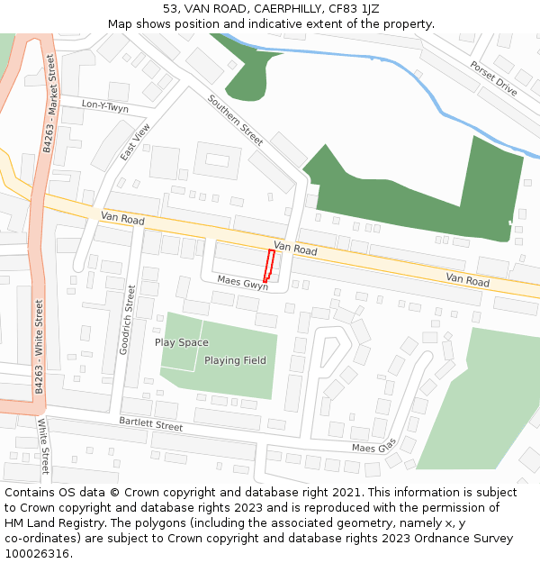 53, VAN ROAD, CAERPHILLY, CF83 1JZ: Location map and indicative extent of plot