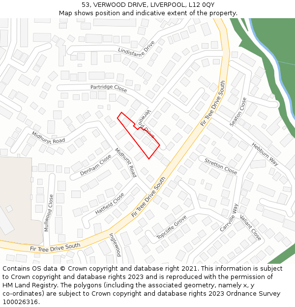 53, VERWOOD DRIVE, LIVERPOOL, L12 0QY: Location map and indicative extent of plot