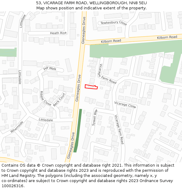 53, VICARAGE FARM ROAD, WELLINGBOROUGH, NN8 5EU: Location map and indicative extent of plot