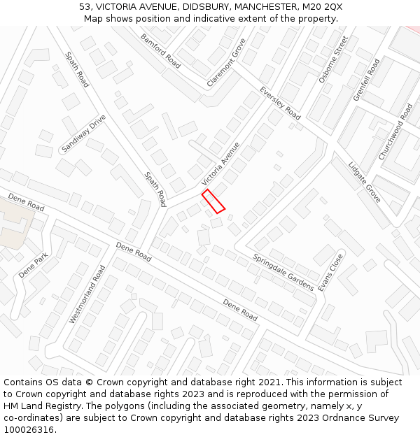 53, VICTORIA AVENUE, DIDSBURY, MANCHESTER, M20 2QX: Location map and indicative extent of plot