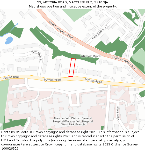 53, VICTORIA ROAD, MACCLESFIELD, SK10 3JA: Location map and indicative extent of plot