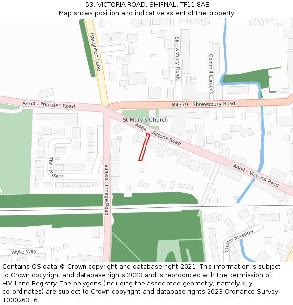 53, VICTORIA ROAD, SHIFNAL, TF11 8AE: Location map and indicative extent of plot