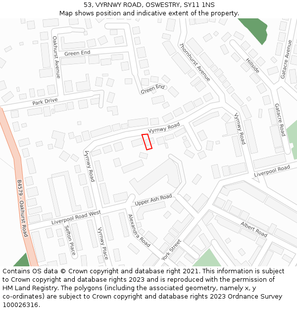 53, VYRNWY ROAD, OSWESTRY, SY11 1NS: Location map and indicative extent of plot