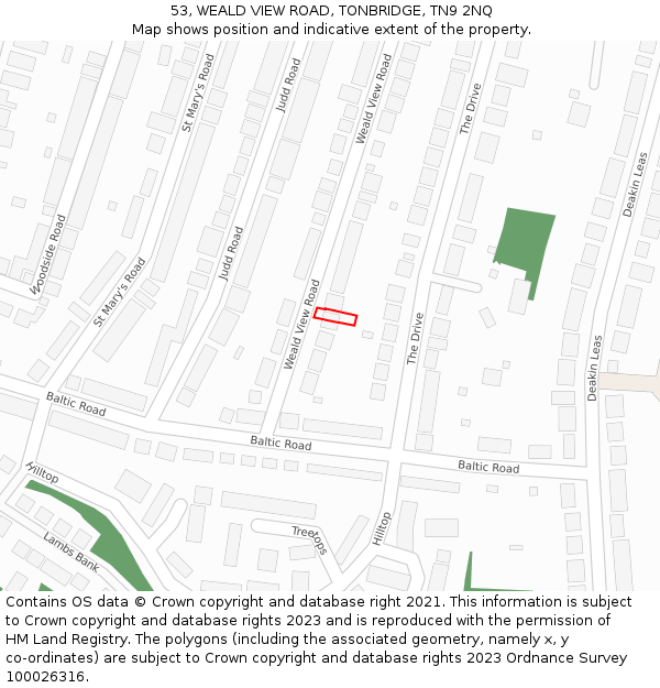 53, WEALD VIEW ROAD, TONBRIDGE, TN9 2NQ: Location map and indicative extent of plot