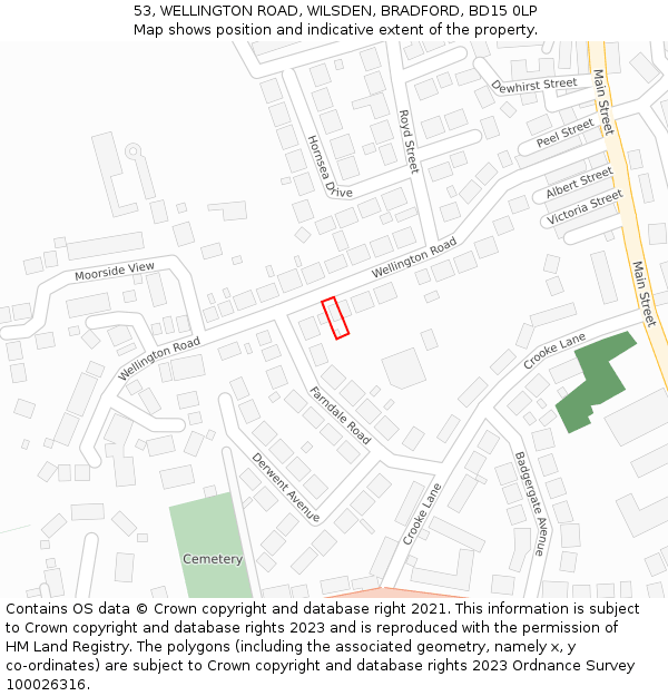 53, WELLINGTON ROAD, WILSDEN, BRADFORD, BD15 0LP: Location map and indicative extent of plot