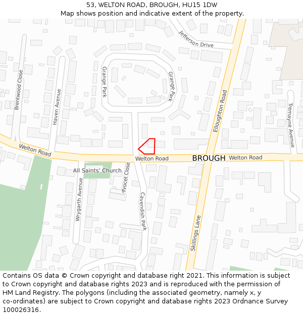 53, WELTON ROAD, BROUGH, HU15 1DW: Location map and indicative extent of plot