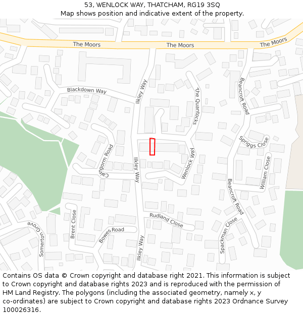 53, WENLOCK WAY, THATCHAM, RG19 3SQ: Location map and indicative extent of plot