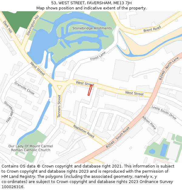 53, WEST STREET, FAVERSHAM, ME13 7JH: Location map and indicative extent of plot