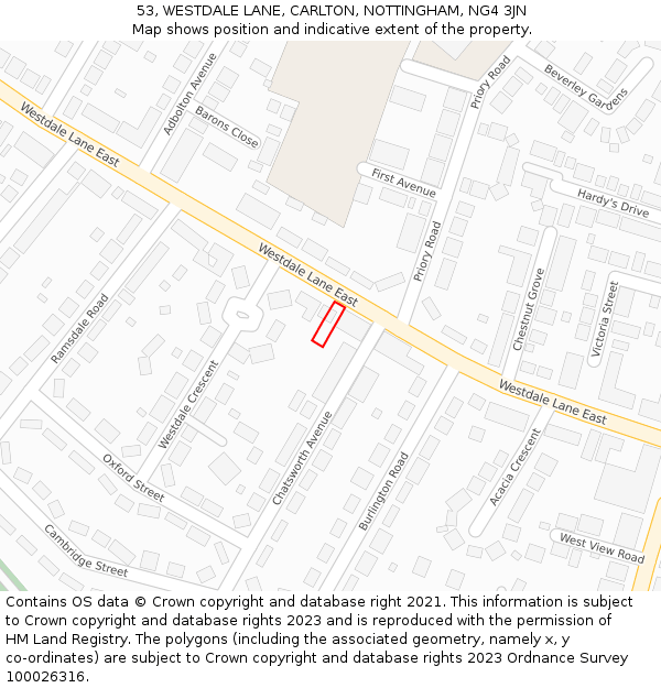 53, WESTDALE LANE, CARLTON, NOTTINGHAM, NG4 3JN: Location map and indicative extent of plot