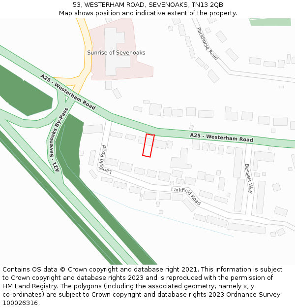 53, WESTERHAM ROAD, SEVENOAKS, TN13 2QB: Location map and indicative extent of plot