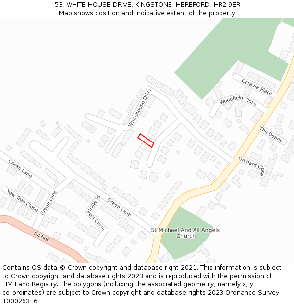 53, WHITE HOUSE DRIVE, KINGSTONE, HEREFORD, HR2 9ER: Location map and indicative extent of plot