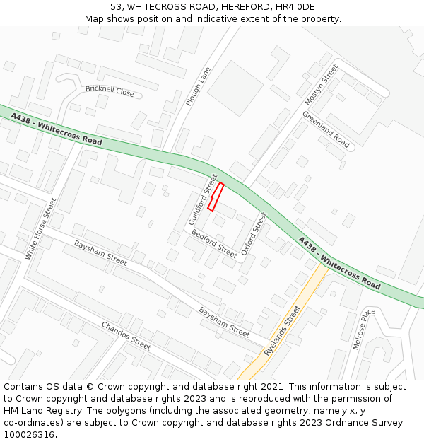 53, WHITECROSS ROAD, HEREFORD, HR4 0DE: Location map and indicative extent of plot