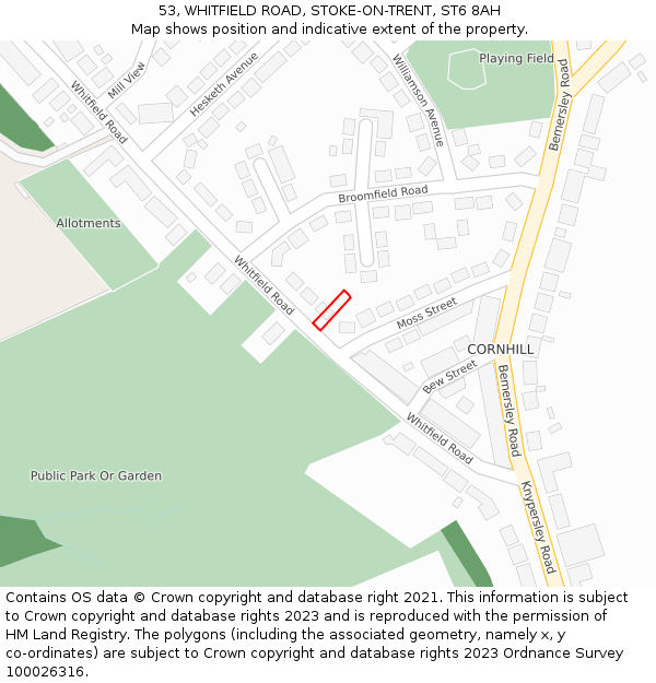 53, WHITFIELD ROAD, STOKE-ON-TRENT, ST6 8AH: Location map and indicative extent of plot