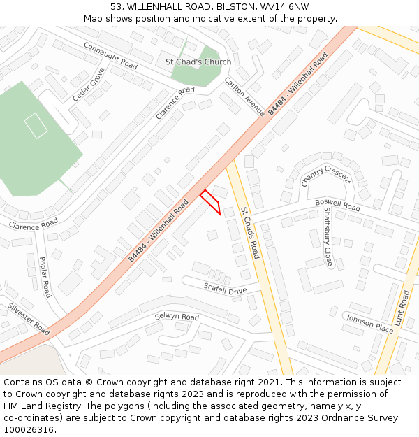 53, WILLENHALL ROAD, BILSTON, WV14 6NW: Location map and indicative extent of plot