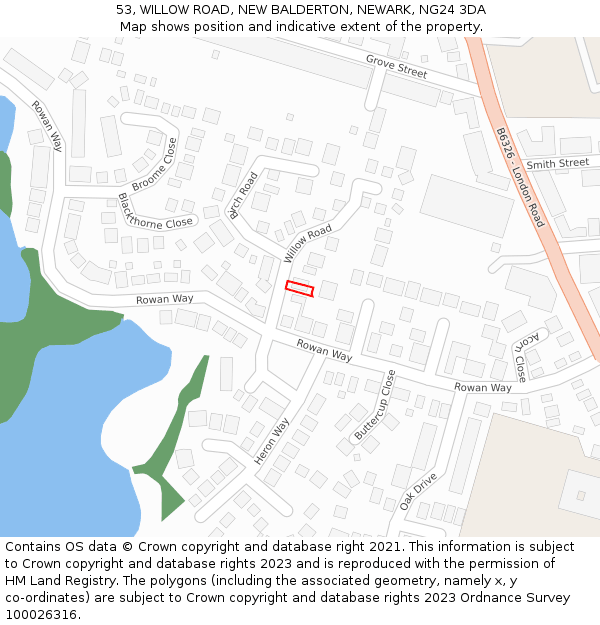 53, WILLOW ROAD, NEW BALDERTON, NEWARK, NG24 3DA: Location map and indicative extent of plot