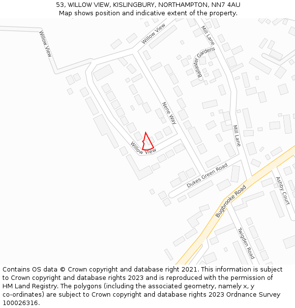 53, WILLOW VIEW, KISLINGBURY, NORTHAMPTON, NN7 4AU: Location map and indicative extent of plot